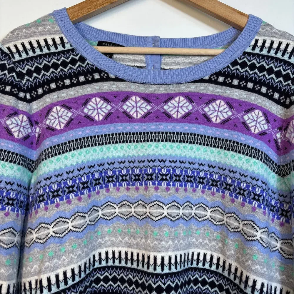 Talbots Cozy Fair Isle Crewneck Sweater size 1X Lambs Wool Preppy Warm Comfort